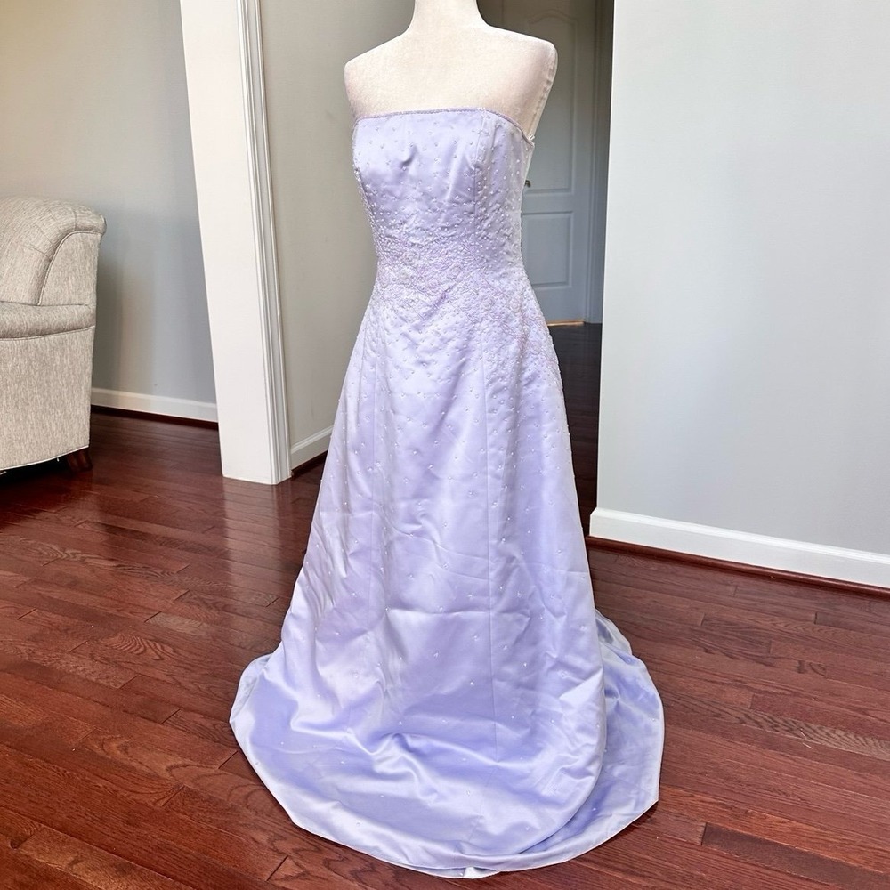 Vintage 2000s Strapless Beaded Embellished Lilac Purple Gown Dress Size 8 - Picture 3 of 12